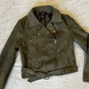 NWOT forest green suede biker jacket